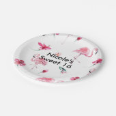 ピンクのフラミンゴ熱帯熱帯の夏のパーティー ペーパープレート (アングル)