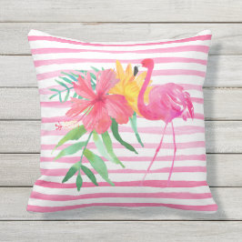 ピンクのフラミンゴ熱帯花の屋外枕 アウトドアクッション