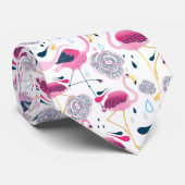 ピンクのフラミンゴ熱帯花パターン ネクタイ (ロール)