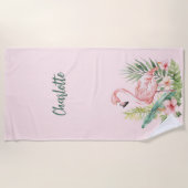 ピンクのフラミンゴ熱帯花 ビーチタオル (正面)
