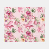 ピンクのフラミンゴ熱帯離れの花と花 フリースブランケット (正面(横))