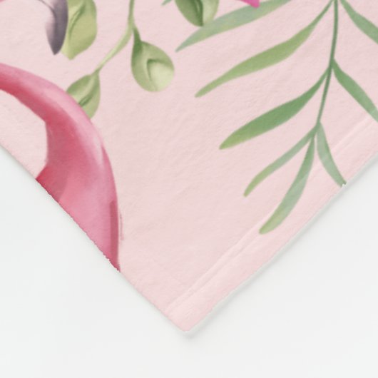 ピンクのフラミンゴ熱帯離れの花と花 フリースブランケット (角)