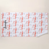 ピンクのフラミンゴ熱帯鳥の水彩可愛い鳥 ビーチタオル (正面)