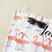 ピンクのフラミンゴ熱帯鳥の水彩可愛い鳥 ビーチタオル (インサイチュ)