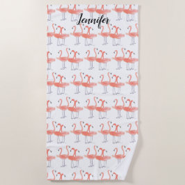 ピンクのフラミンゴ熱帯鳥の水彩可愛い鳥 ビーチタオル