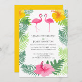 ピンクのフラミンゴ結婚トロピカルパーソナライズされた 招待状 (正面/裏面)
