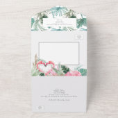 ピンクのフラミンゴ結婚トロピカル オールインワン招待状 (外側)