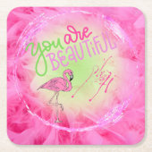 ピンクのフラミンゴ美しい感動的 スクエアペーパーコースター (正面)