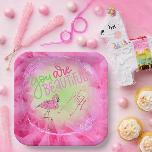 ピンクのフラミンゴ美しい感動的 ペーパープレート (パーティー)