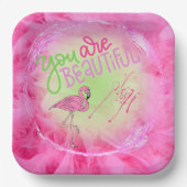 ピンクのフラミンゴ美しい感動的 ペーパープレート (正面)