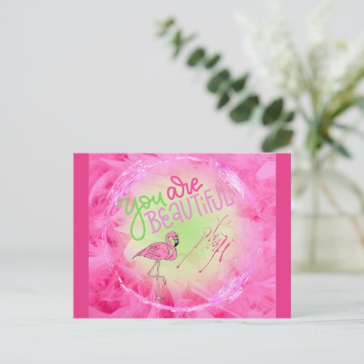 ピンクのフラミンゴ美しい感動的 ポストカード (スタンド正面)