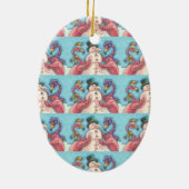 ピンクのフラミンゴ雪だるまおもしろい、クリスマススノーバード セラミックオーナメント (裏面)