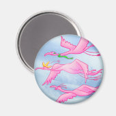 ピンクのフラミンゴ飛んでいるス西 マグネット (正面/裏面)