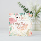 ピンクのフラミンゴ鳥の熱帯誕生日パーティー 招待状 (スタンド正面)