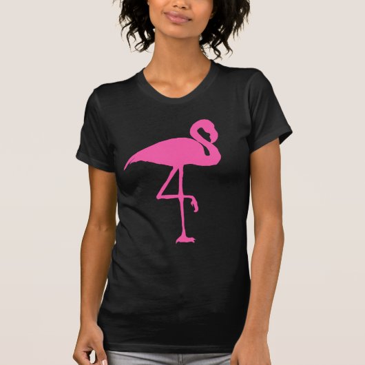 ピンクのフラミンゴ黒Tシャツティー Tシャツ (正面)
