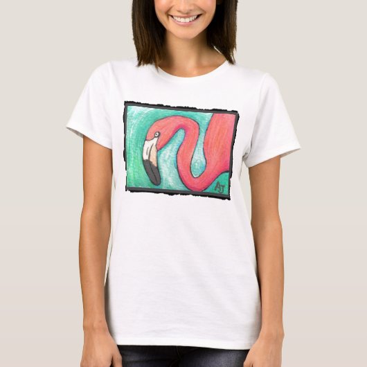 ピンクのフラミンゴ-アートなTシャツ Tシャツ (正面)