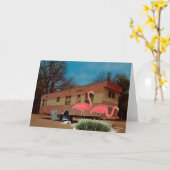 ピンクのフラミンゴ カード (黄色い花)