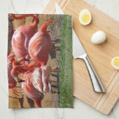 ピンクのフラミンゴ キッチンタオル (四つ折り)