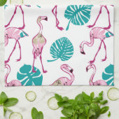 ピンクのフラミンゴ キッチンタオル (折り畳み)