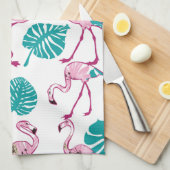 ピンクのフラミンゴ キッチンタオル (四つ折り)