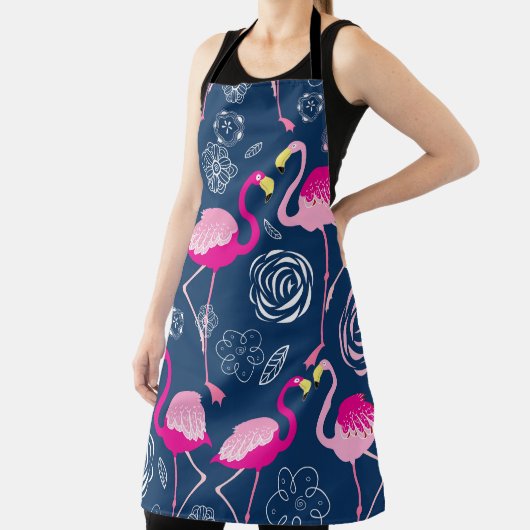 ピンクのフラミンゴ:グラフィックの濃いパターン エプロン (インサイチュ)