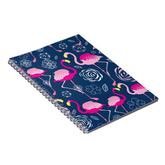 ピンクのフラミンゴ:グラフィックの濃いパターン ノートブック (右側)
