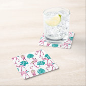 ピンクのフラミンゴ スクエアペーパーコースター (インサイチュ)