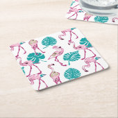 ピンクのフラミンゴ スクエアペーパーコースター (アングル)