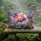 ピンクのフラミンゴ・ステンドグラス・モザイク ランバークッション