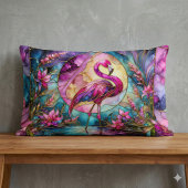 ピンクのフラミンゴ・ステンドグラス・モザイク ランバークッション