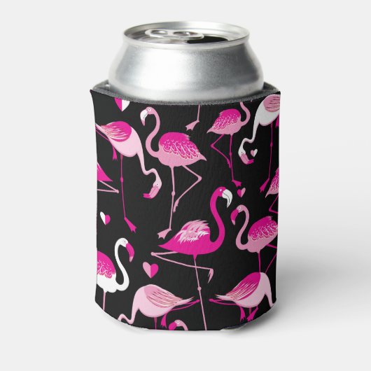 ピンクのフラミンゴ、ダークシームレスパターン。 缶クーラー (缶裏面)