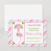 ピンクのフラミンゴ　トロピカルクリスマス　保存の日 招待状 (正面/裏面)