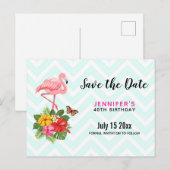 ピンクのフラミンゴ&トロピカルハイビスカス インビテーションポストカード (正面/裏面)