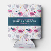 ピンクのフラミンゴ&トロピカルフラワーパターン 缶クーラー (裏面)