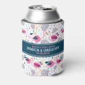 ピンクのフラミンゴ&トロピカルフラワーパターン 缶クーラー (缶裏面)