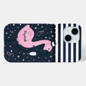 ピンクのフラミンゴ+ネイビーブルーストライプ Case-Mate iPhoneケース (裏面 (横))