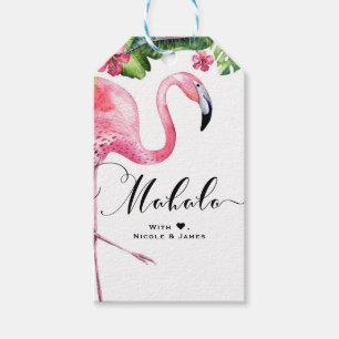 ピンクのフラミンゴ ハイビスカス フラワーズ ハワイ MAHALO ALOHA ギフトタグ
