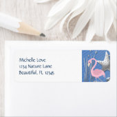 ピンクのフラミンゴ、ヒトデとカタテールのビーチアドレス ラベル (インサイチュ)