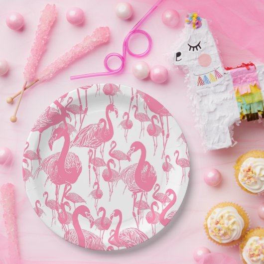 ピンクのフラミンゴ ビンテージ1950年代レトロピクニックパーティー ペーパープレート (パーティー)