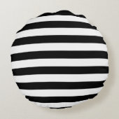 ピンクのフラミンゴ、ブラック＆ホワイトのストライプ、カスタマイズ可能 ラウンドクッション (裏面)