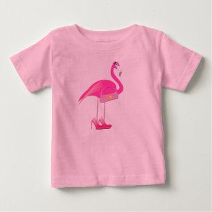 ピンクのフラミンゴ-ベビーの素晴らしいジャージーのTシャツの ベビーTシャツ
