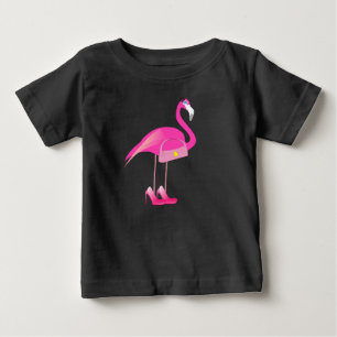 ピンクのフラミンゴ-ベビーの素晴らしいジャージーのTシャツの ベビーTシャツ