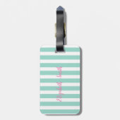 ピンクのフラミンゴ、ミントホワイトストライププリンセス、リトル ラゲッジタグ (裏面縦)