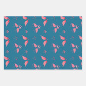 ピンクのフラミンゴ ラブバード パターン バレンタインデー ラッピングペーパーシート (正面)