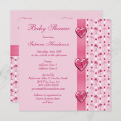ピンクのフラミンゴ、印刷された弓及びハートのベビーシャワー 招待状 (正面/裏面)