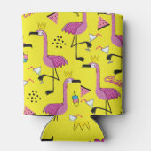 ピンクのフラミンゴ:夏のファッションパターン 缶クーラー (裏面)