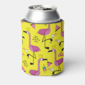 ピンクのフラミンゴ:夏のファッションパターン 缶クーラー (缶裏面)