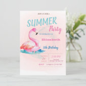 ピンクのフラミンゴ 夏の誕生日パーティー 招待状 (スタンド正面)