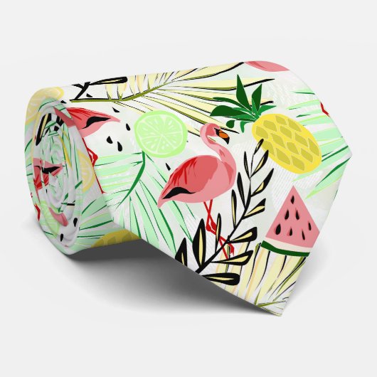 ピンクのフラミンゴ、果実 ネクタイ (ロール)