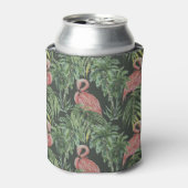 ピンクのフラミンゴ、熱帯のヴィンテージパターン。 缶クーラー (缶正面)